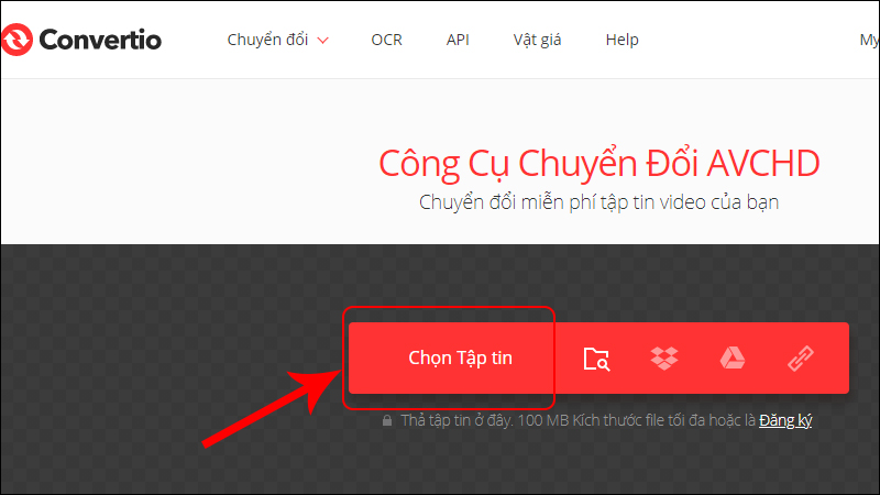 Bấm vào Chọn tập tin và chọn đường dẫn đến file AVCHD cần chuyển đổi