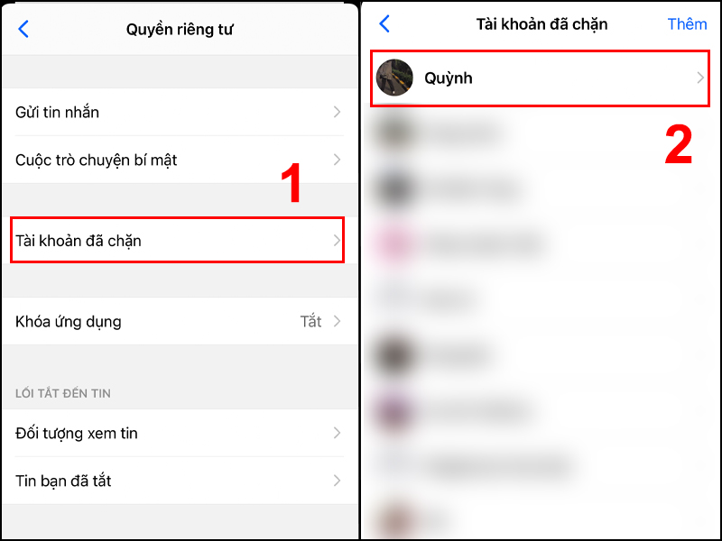 Chọn tài khoản bạn muốn bỏ chặn 