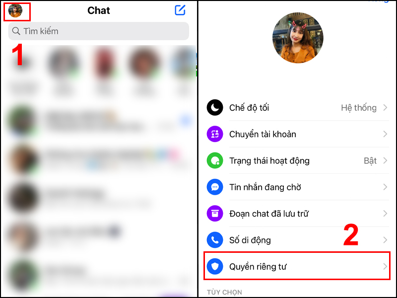 Truy cập vào Quyền riêng tư