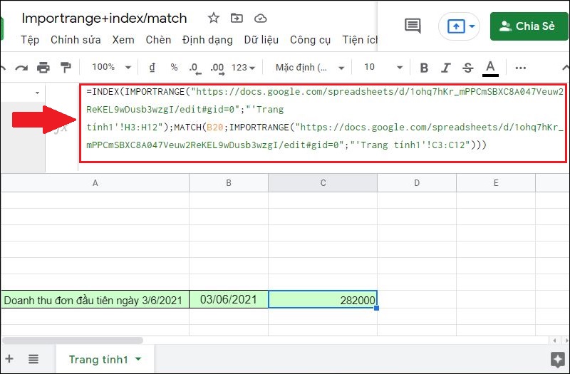 Lấy ra doanh thu của ng&agrave;y 03/06/2021 với đơn đầu ti&ecirc;n