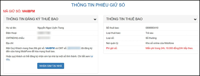 Sau khi đăng ký, bạn sẽ nhận được một vé để giữ số của bạn