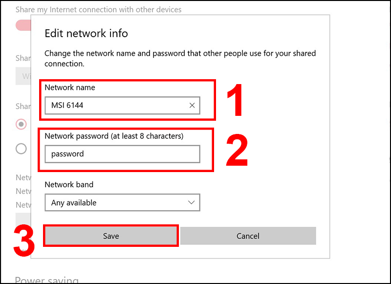 Thay đổi Network name và Network password