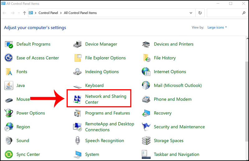 Chọn Network and Sharing Center.