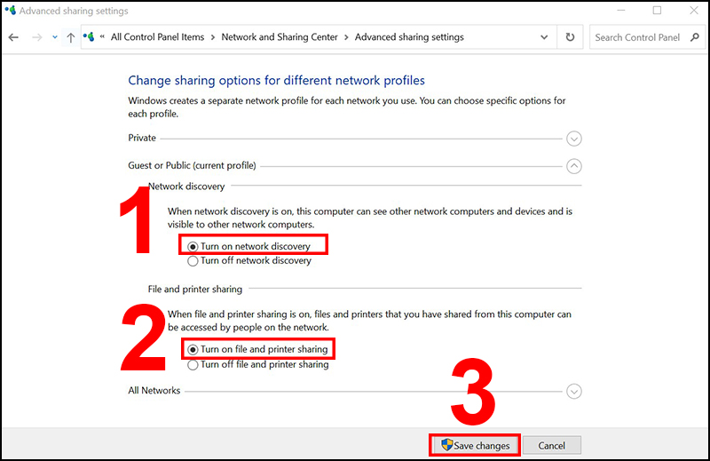 Bật advanced sharing settings