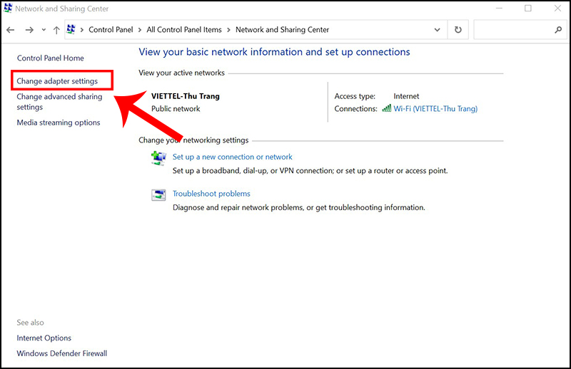 Chọn Change adapter settings