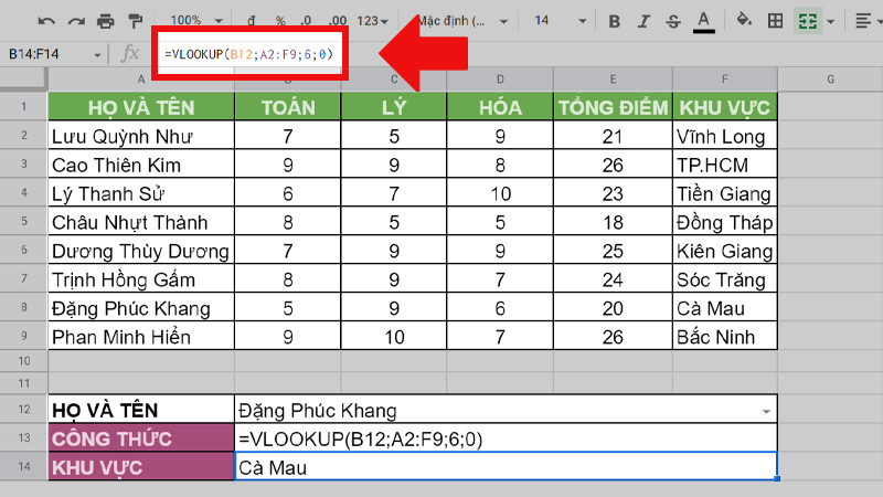 V&iacute; dụ minh họa h&agrave;m VlOOKUP