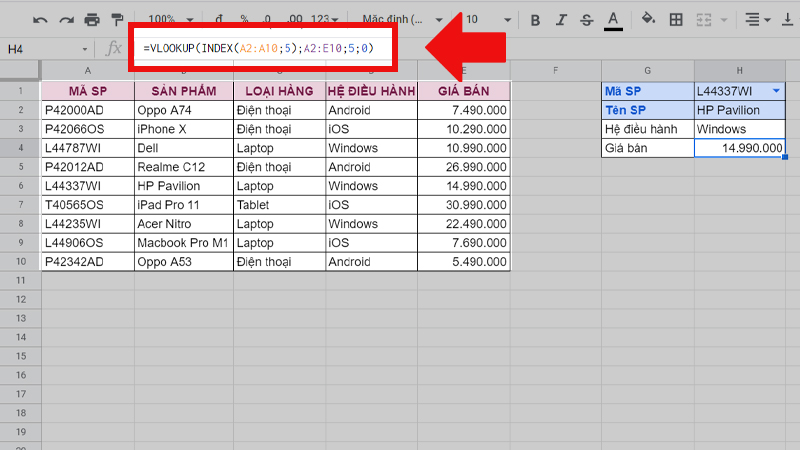 Lấy ra gi&aacute; b&aacute;n của sản phẩm HP Pavilion