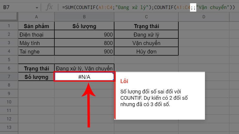 Lỗi #N/A xảy ra khi hàm không tìm thấy dữ liệu cần tìm