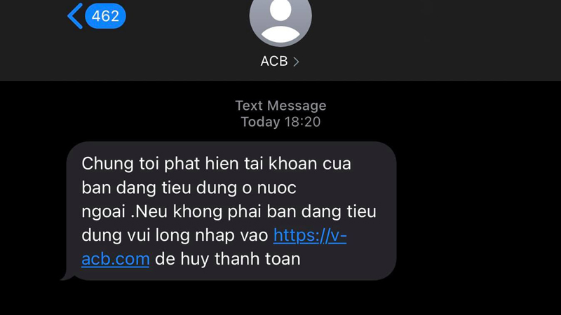 Giả dạng ngân hàng ACB qua tin nhắn