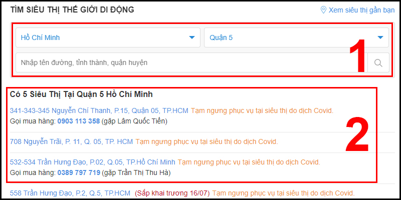 Tìm địa chỉ siêu thị Thế Giới Di Động gần bạn nhất