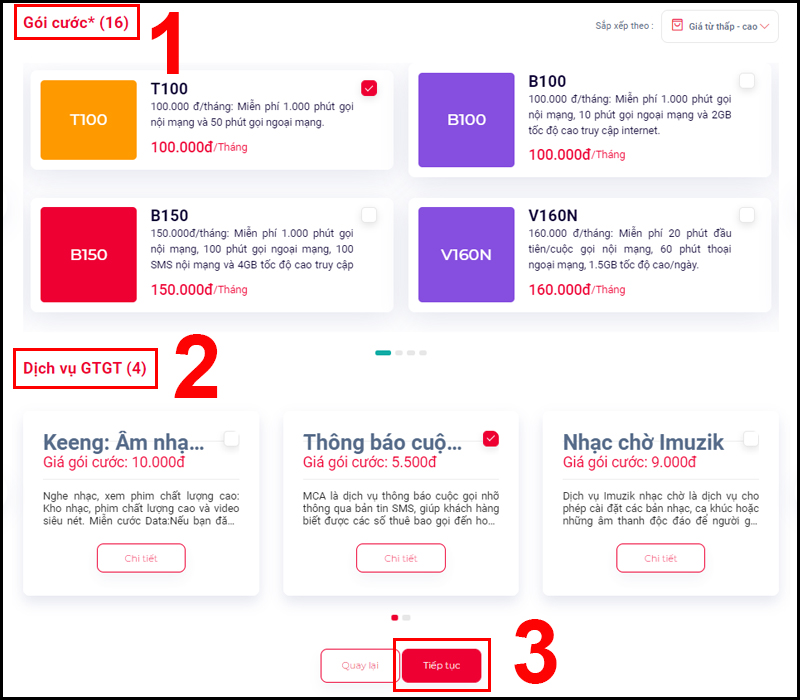 Lựa chọn Gói cước và Dịch vụ GTGT theo nhu cầu sử dụng của bạn