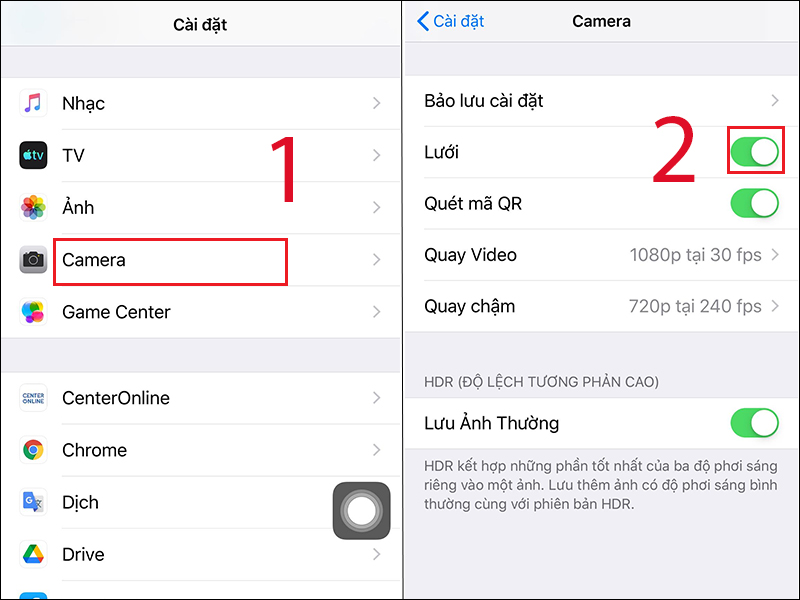 C&aacute;ch bật t&iacute;nh năng đường lưới của iPhone