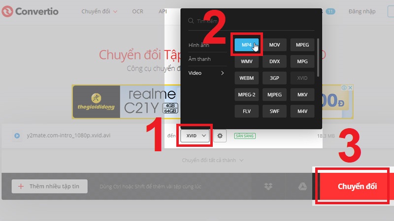 Chọn định dạng muốn chuyển đổi là MP4