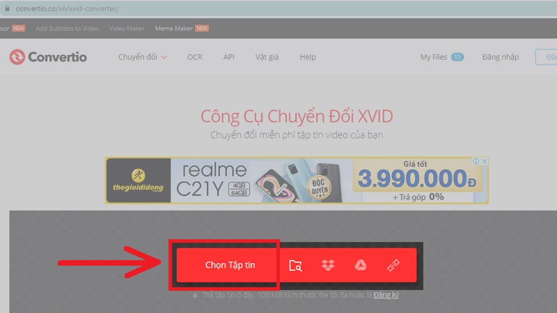 Chọn mục Chọn tập tin trên Convertio