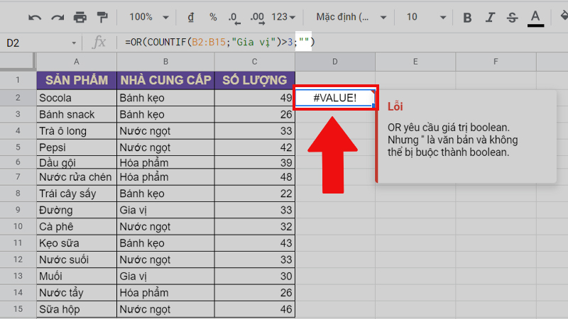 Lỗi #VALUE