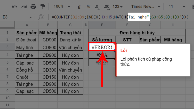 Lỗi #ERROR do nhập thiếu dấu nh&aacute;y