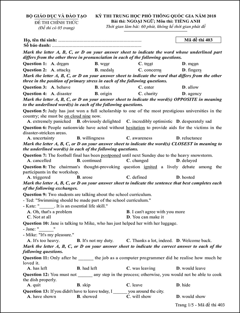 Mã đề 403 - Trang 1
