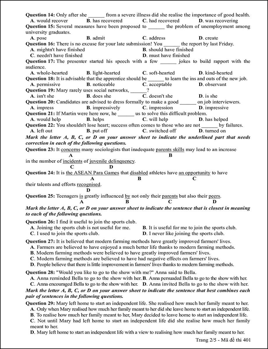  Mã đề 401 - Trang 2