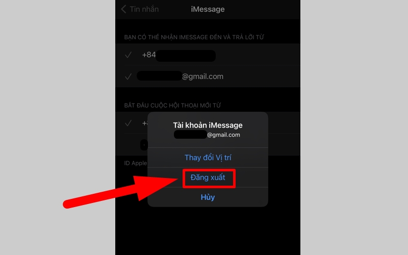 Đăng xuất ID Apple ở iMessage