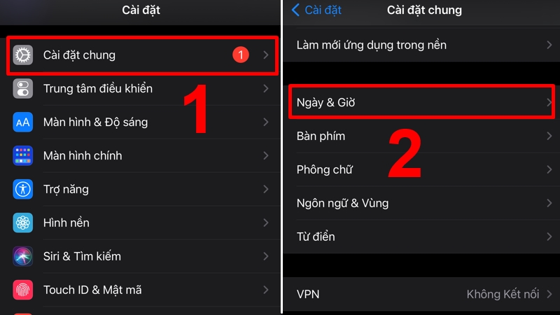 Vào mục Ngày & Giờ trong Cài đặt