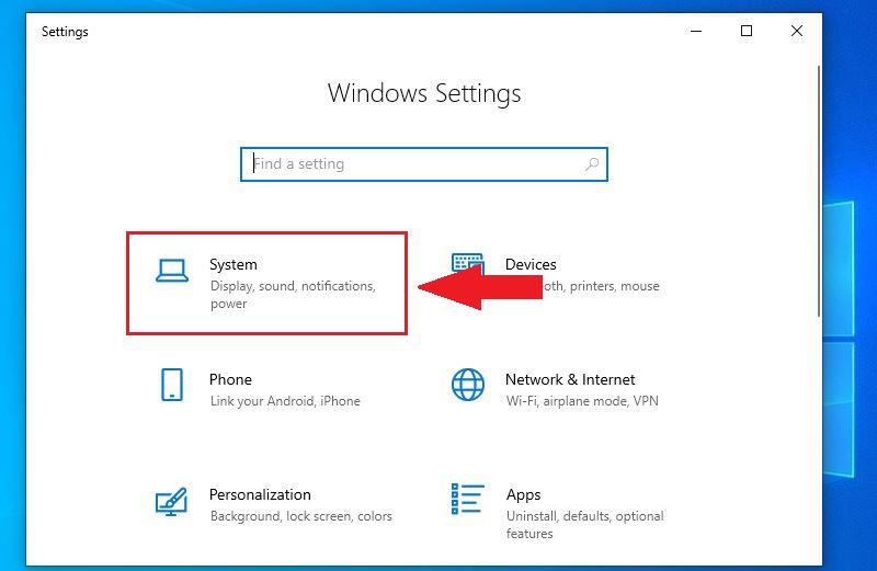 Mở cửa sổ Settings System