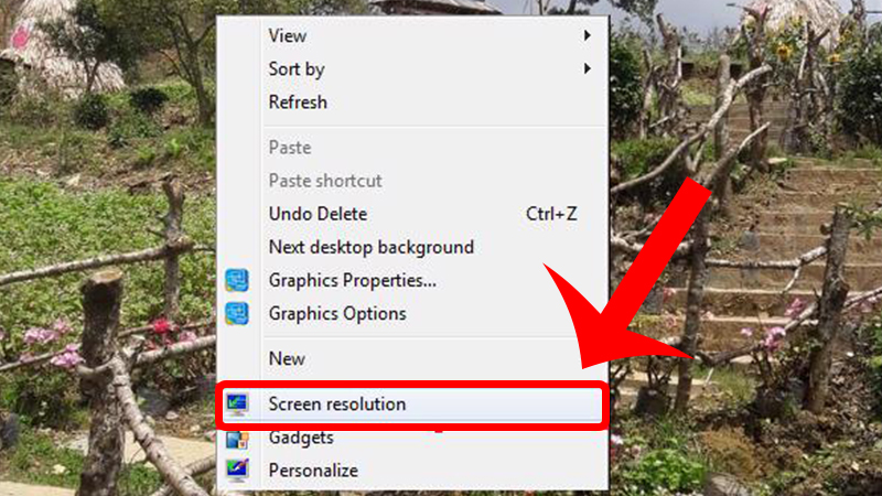 Chọn mục Screen resolution 