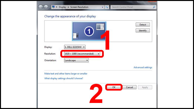 Chọn độ phân giải như gợi ý