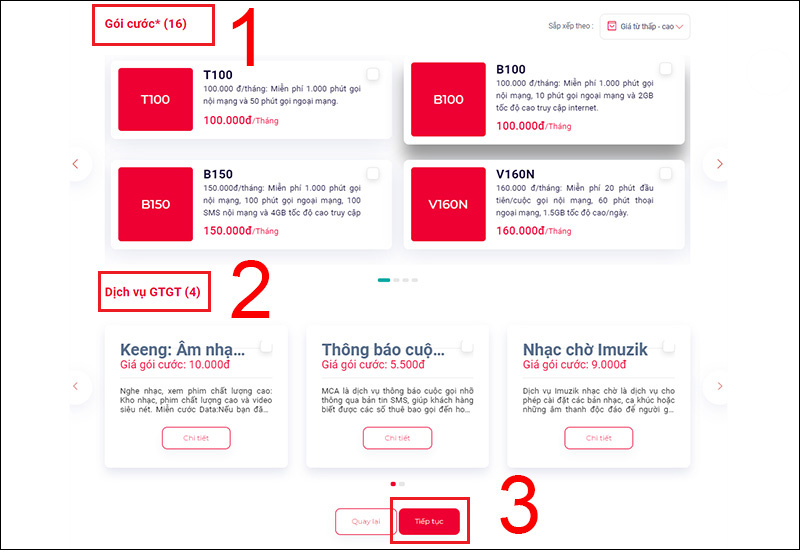 Chọn gói cước và các dịch vụ khác
