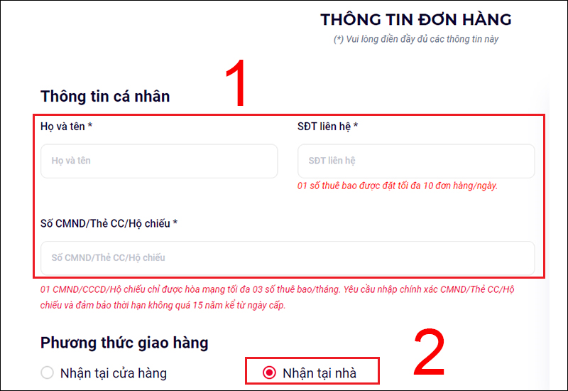 Nhập đầy đủ thông cá nhân