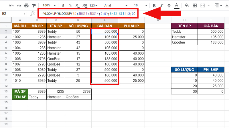 Kết hợp hàm VLOOKUP và hàm HLOOKUP