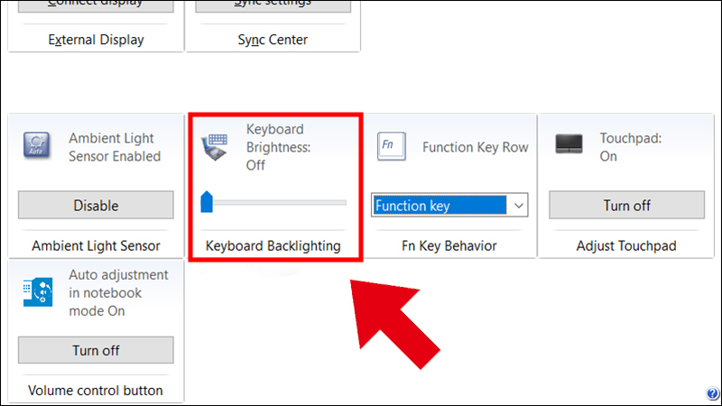 Chọn mục Keyboard Backlighting