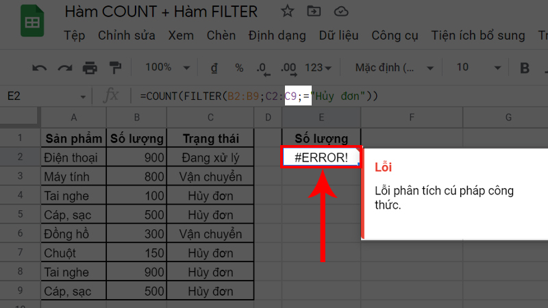 Công thức nhập dư dấu chấm phẩy (;) dẫn đến lỗi #ERROR