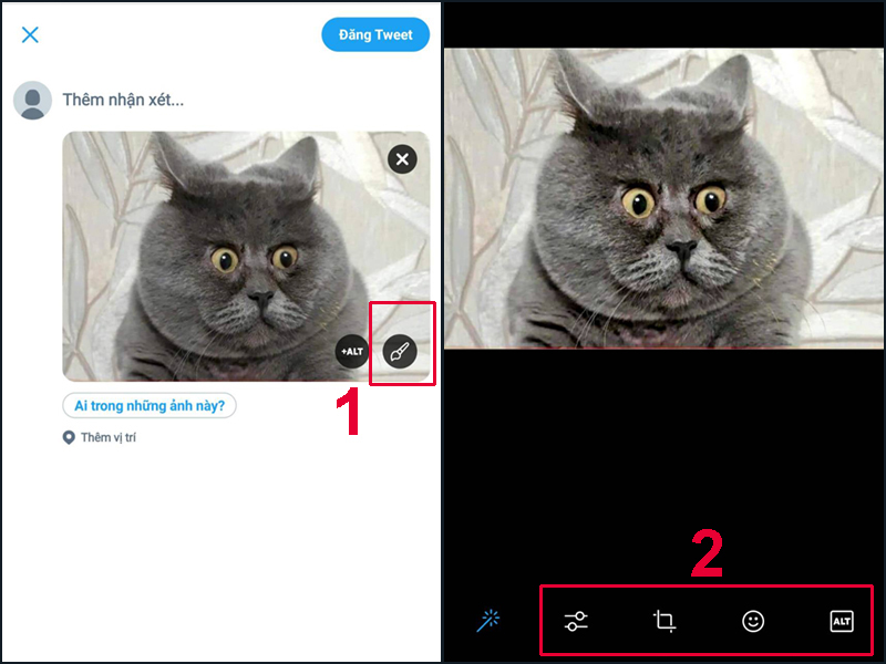 Bạn sẽ có 4 tùy chọn để chỉnh sửa ảnh đăng Twitter như ý muốn