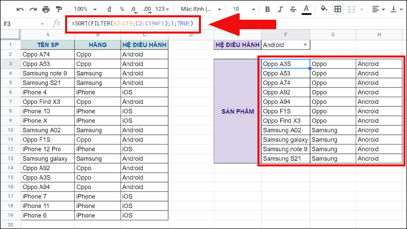 Lọc c&aacute;c sản phẩm theo hệ điều h&agrave;nh v&agrave; sắp xếp theo thứ tự tăng dần