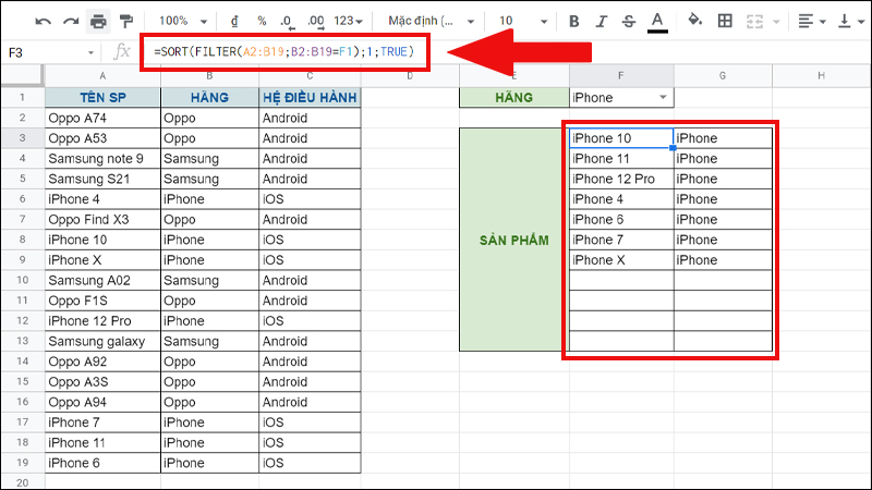 Lọc c&aacute;c sản phẩm theo h&atilde;ng v&agrave; sắp xếp theo thứ tự tăng dần