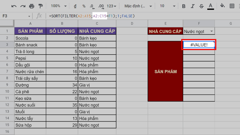Lỗi #VALUE