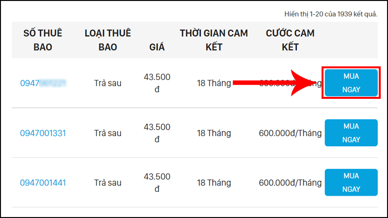 Chọn số ưng ý nhất và nhấn MUA NGAY