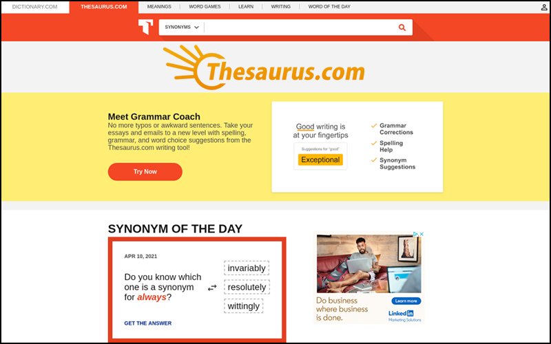 Trang web tra từ đồng nghĩa tốt nhất Thesaurus