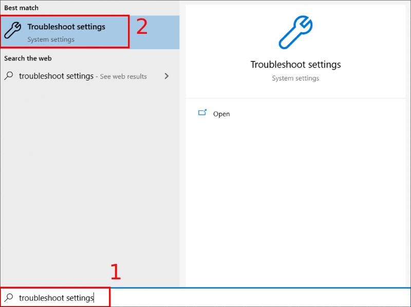 Mở Troubleshoot settings