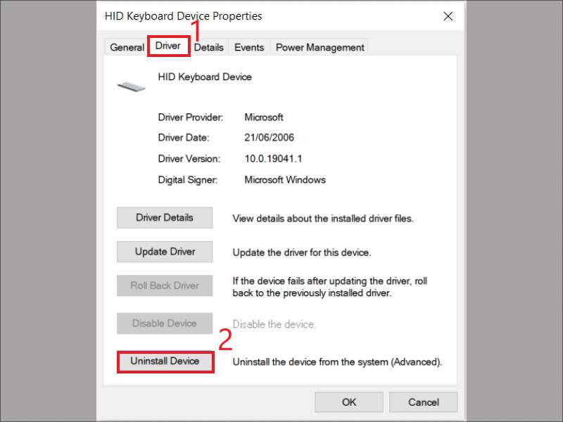 Chọn Uninstal Device trong Driver