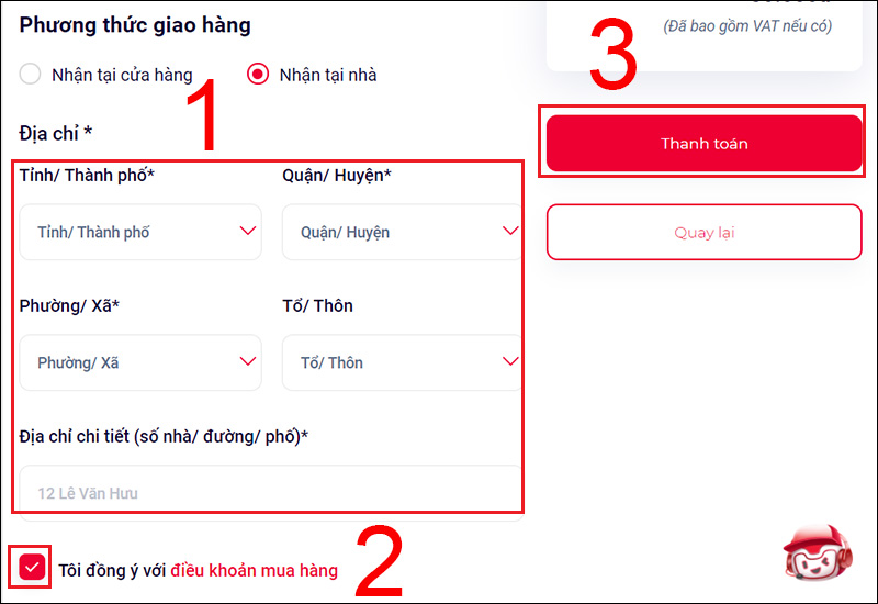 Nhập thông tin địa chỉ giao hàng