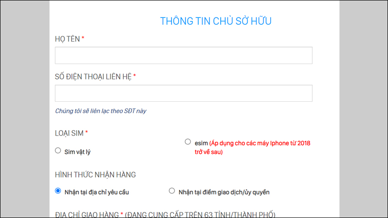 Tiến hành hoàn thành thông tin chủ sở hữu