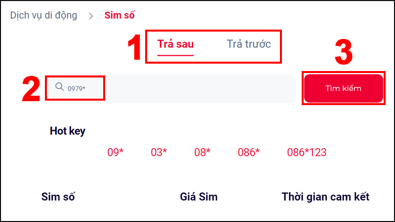 Nhập vào 0979* và nhấn Tìm kiếm