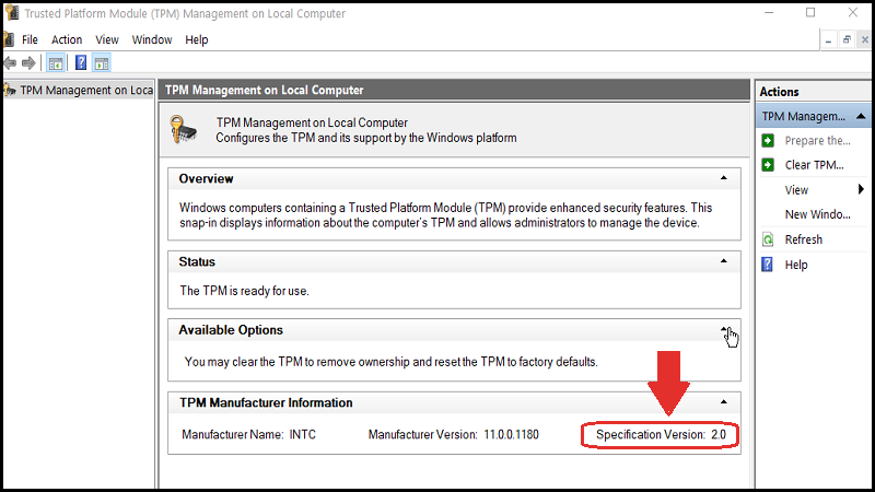 Bước 3: Xem thử TPM của bạn đang ở phiên bản nào