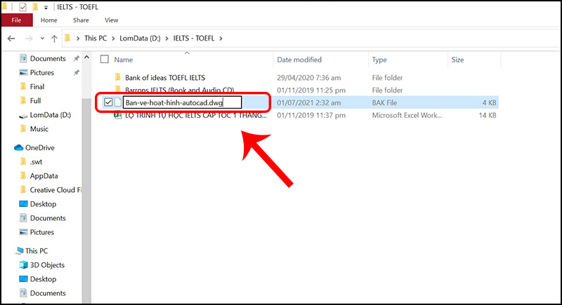 Đổi đuôi file thành dwg