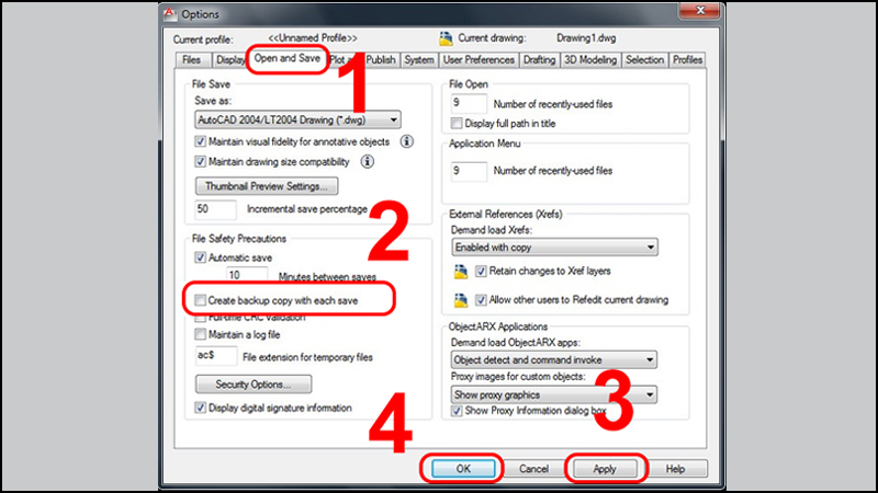 Bỏ chọn Create Backup Copy With Each Save