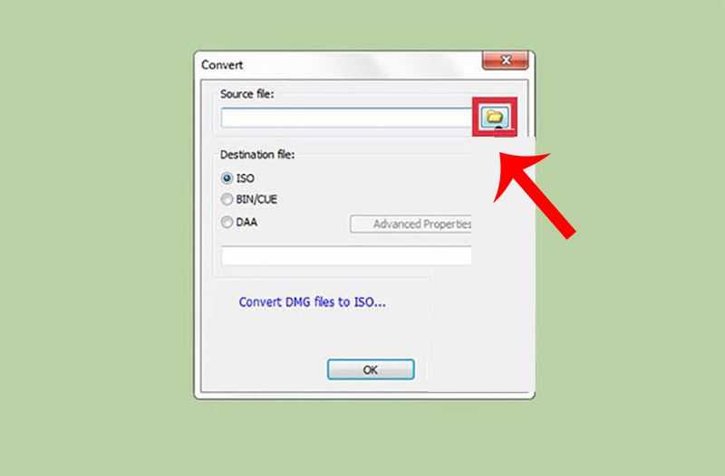 Nhấn vào biểu tượng tập tin trong mục Source file