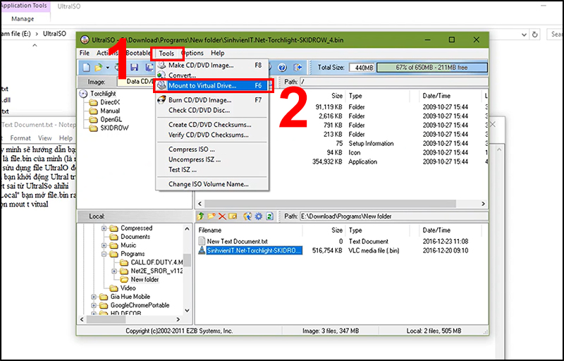 Chọn Mount to Virtual Drive trong Tools