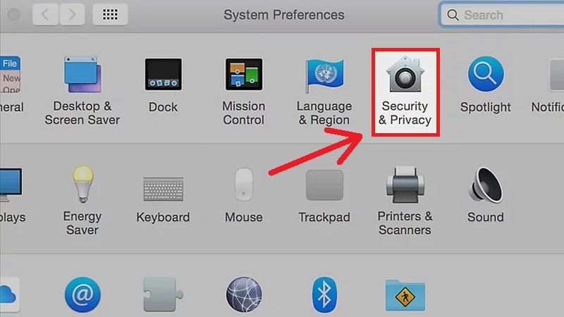 Chọn Security & Privacy trong Hộp thoại System Preferences