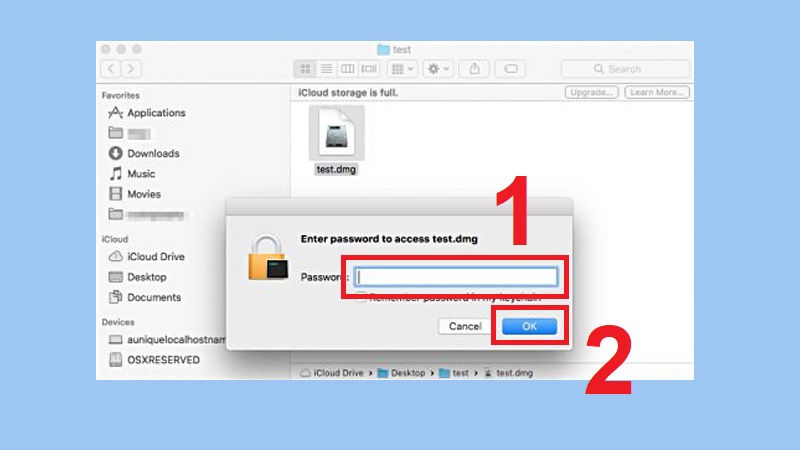 Nhập mật khẩu cho file DMG của bạn và bấm Save